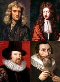 Na foto, quatro dos cientistas mais notáveis da humanidade: Sir. Isaac Newton, Robert Boyle, Francis Bacon e Johannes Kepler.